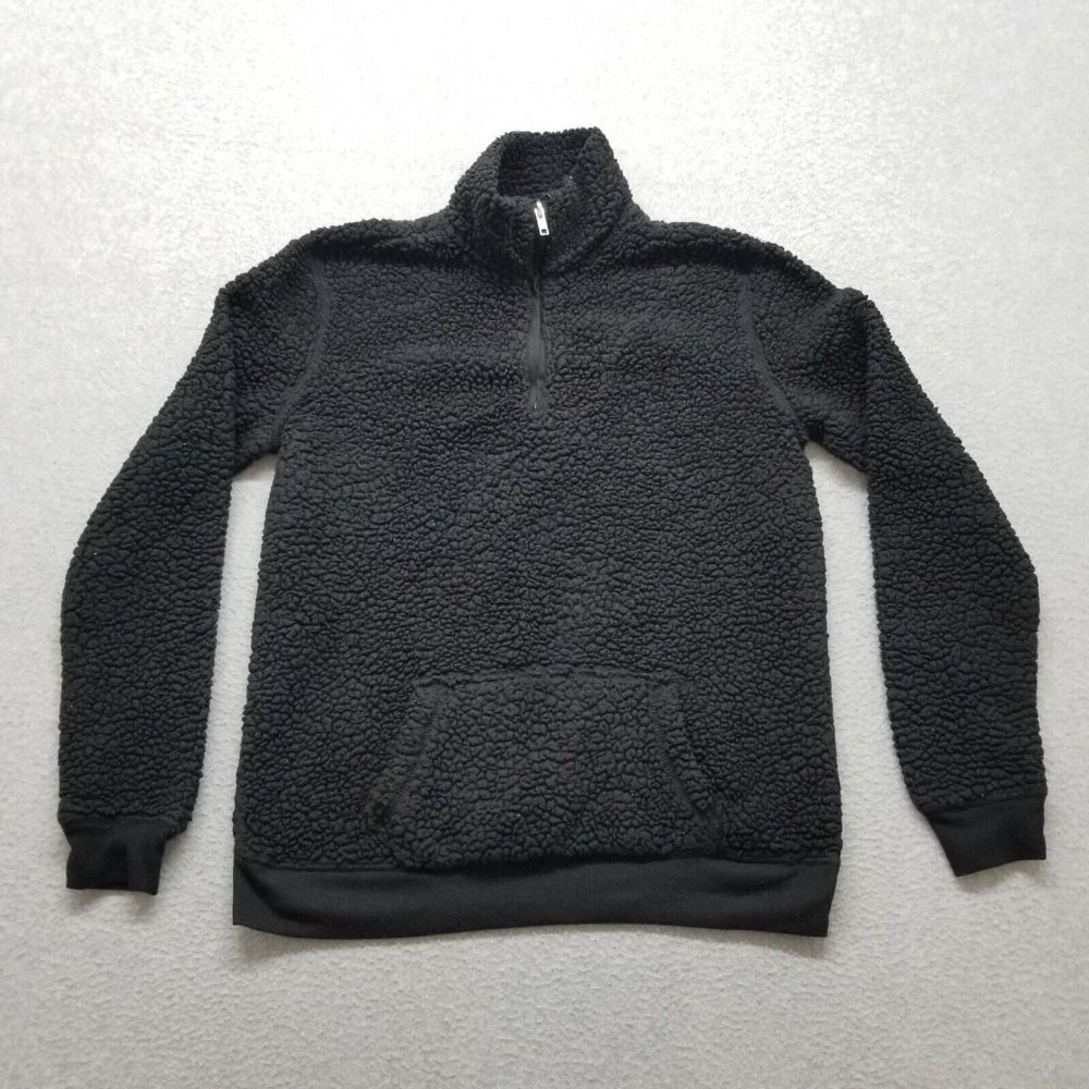 No Boundaries Sherpa Jacket Womens Medium Black Pockets‎ Zip Casual Mock Neck